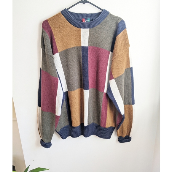 Vintage Sweaters - Vintage 90s Color Blocked Oversized Grunge Sweater
